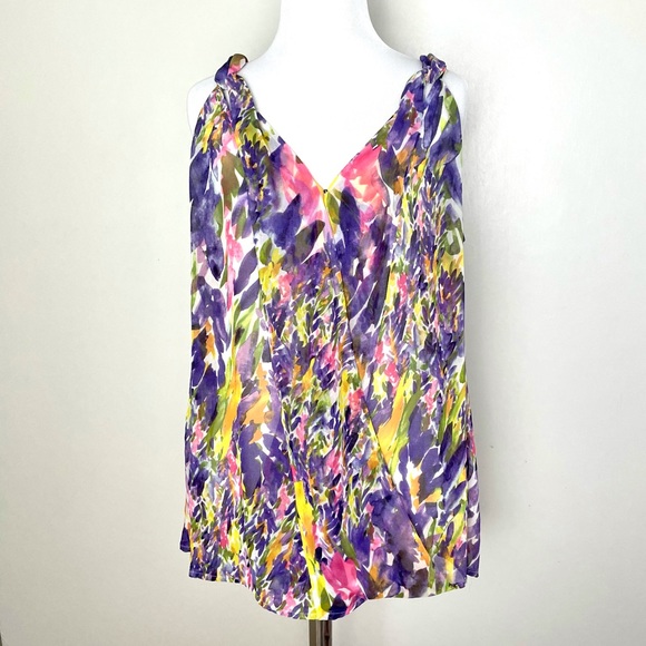 CAbi Tops - CAbi Watercolor Floral Petals Wrap Tank Top